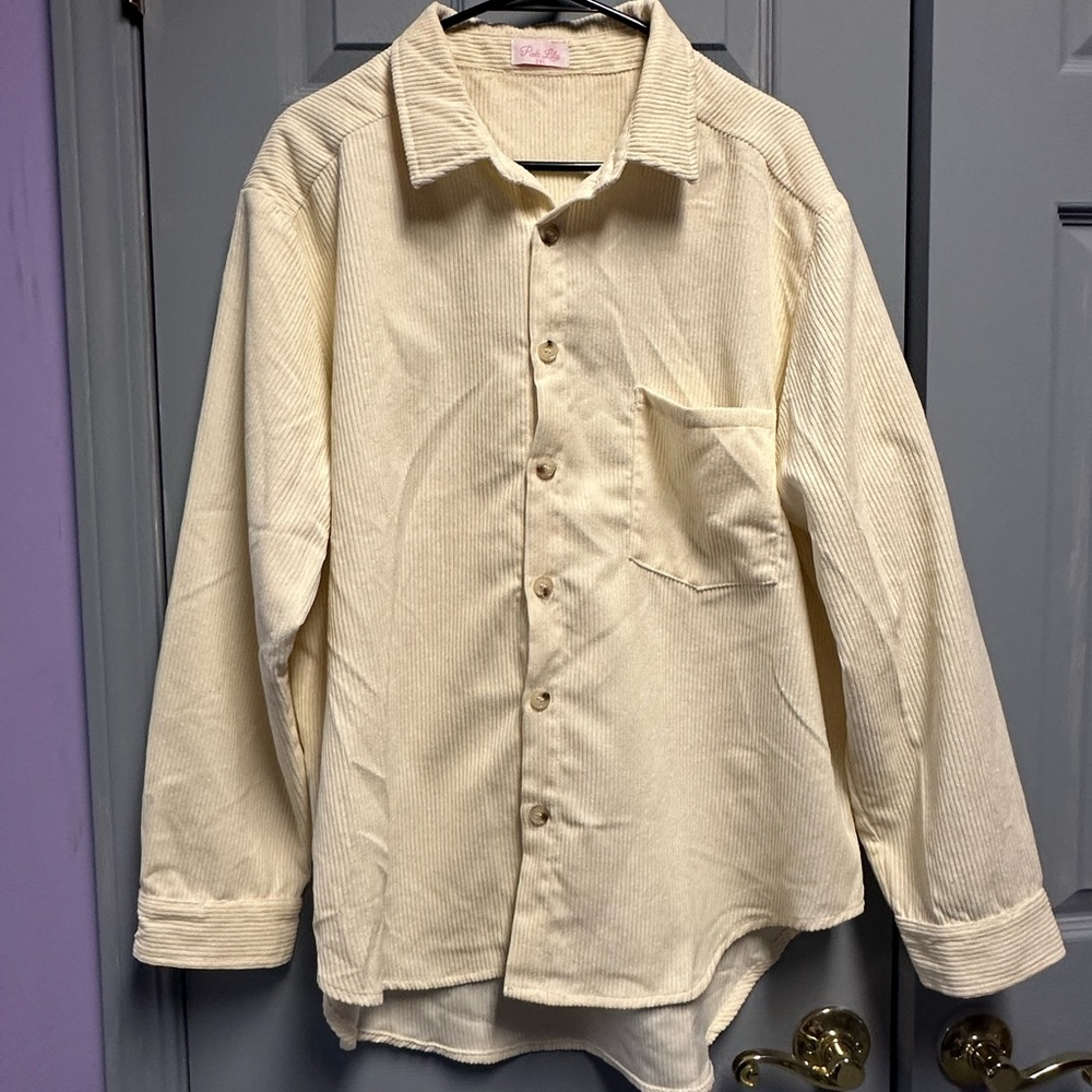 Pink Lily Cream Corduroy Button-Up Shirt